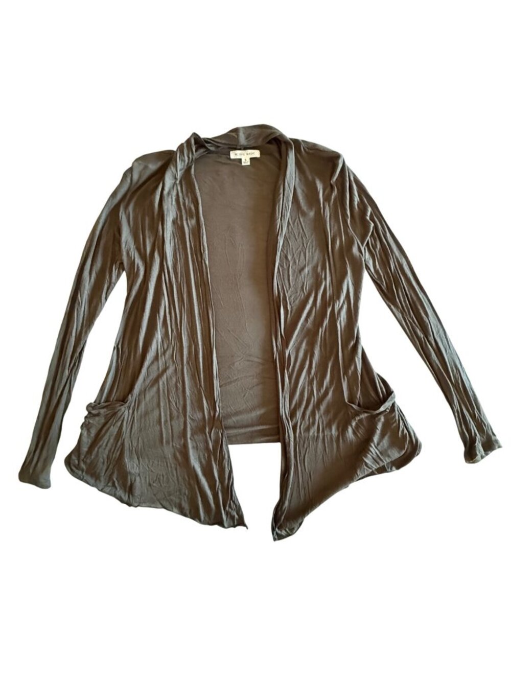 Active Basic Womens S Olive Gray Waterfall Cardigan Pockets Minimalist Layer